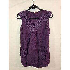 Art Gecko Purple Boho Tunic Top Crochet Beaded Embroidered Festival Indie SM/MD